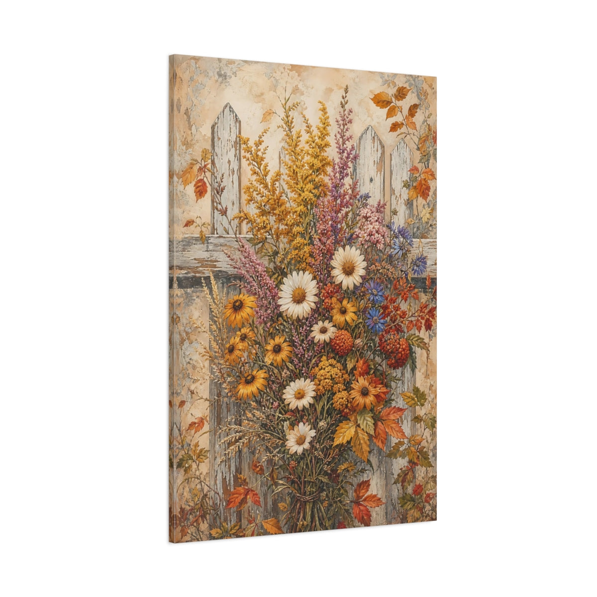 Side Mockup 1. Floral Wildflower Bouquet Rustic Autumn Flowers shown as canvas print