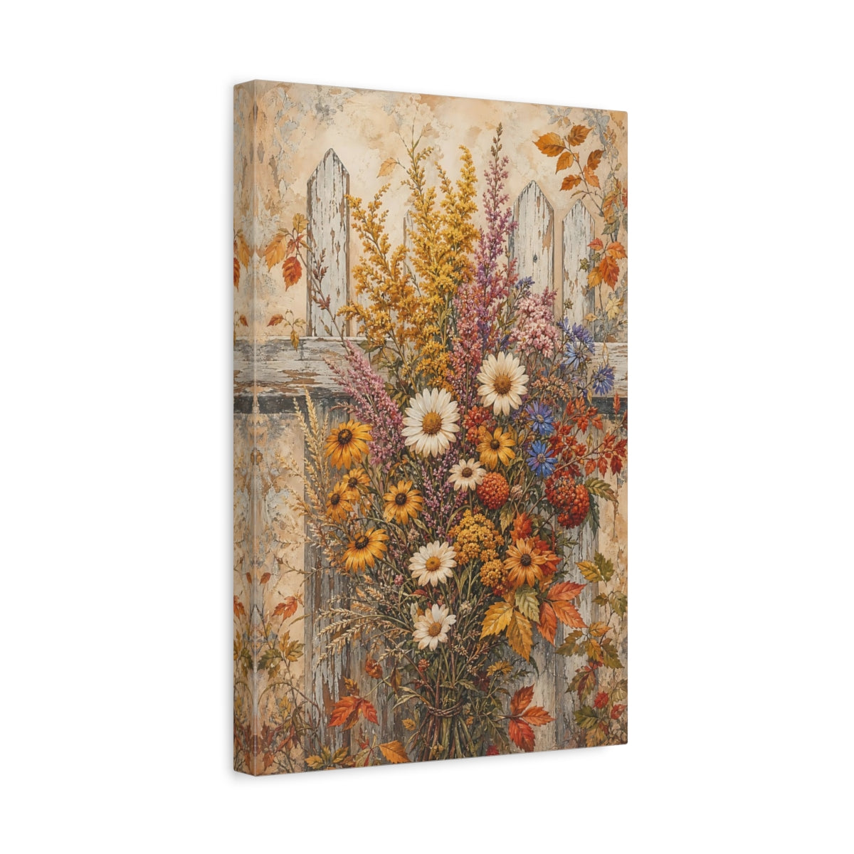 Side Mockup 4. Floral Wildflower Bouquet Rustic Autumn Flowers shown as canvas print