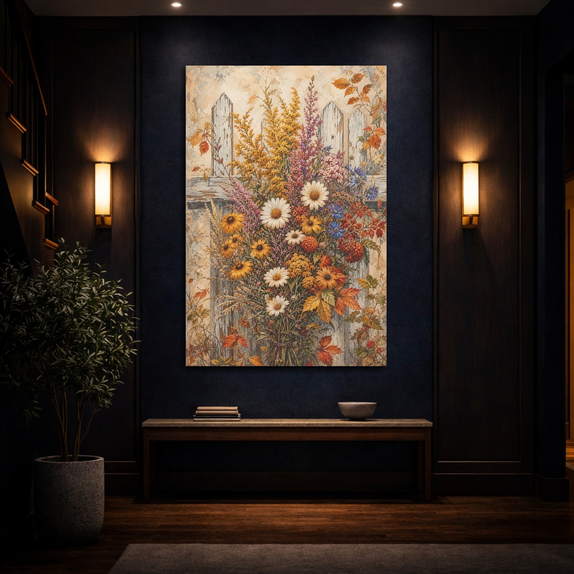 Mockup 4. Floral Wildflower Bouquet Rustic Autumn Flowers shown as canvas print