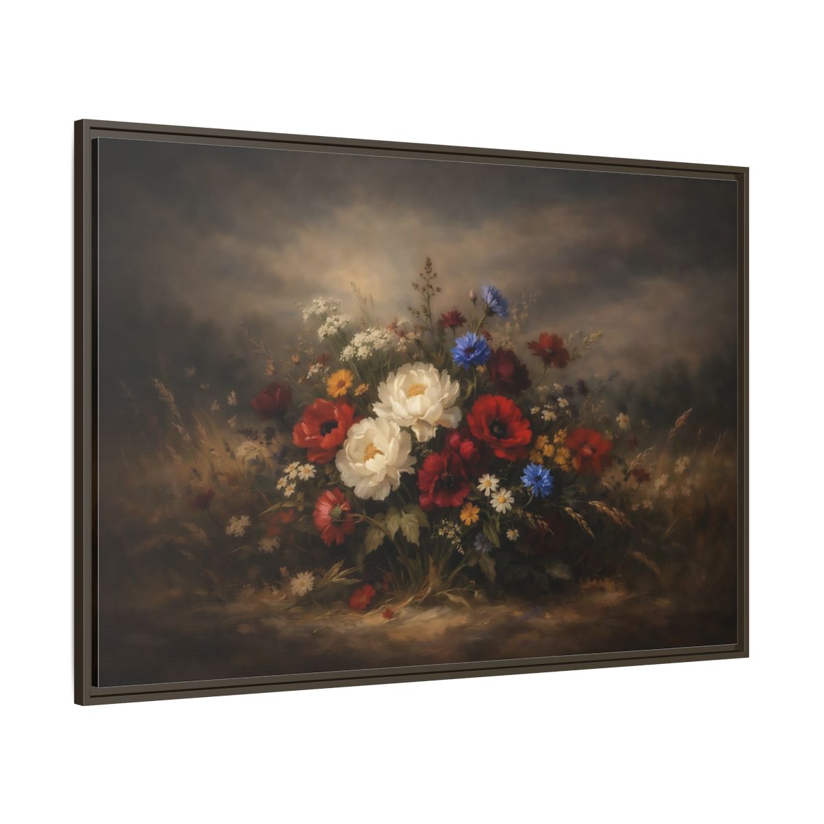 Main Mockup. Floral Wildflower Bouquet Vintage Floral shown as stretched canvas wall art