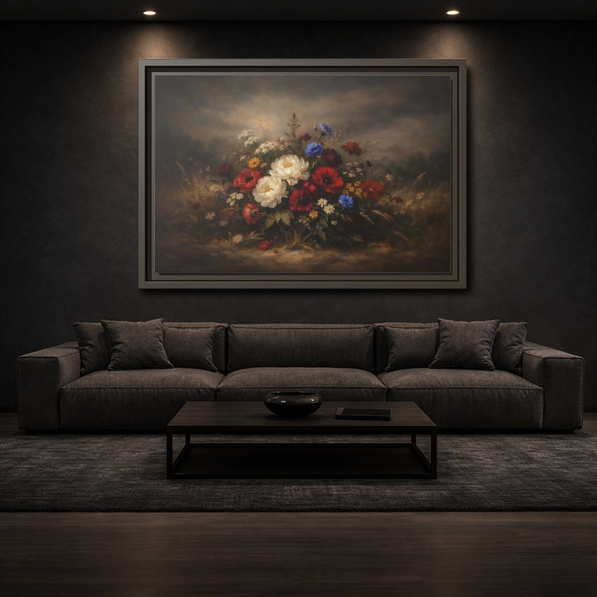 Mockup 2. Floral Wildflower Bouquet Vintage Floral shown as stretched canvas wall art