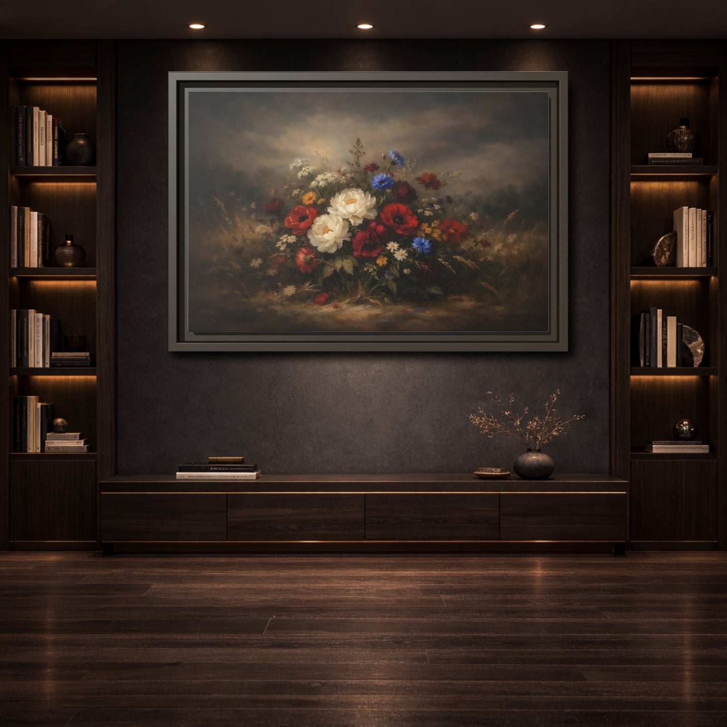 Mockup 3. Floral Wildflower Bouquet Vintage Floral shown as stretched canvas wall art