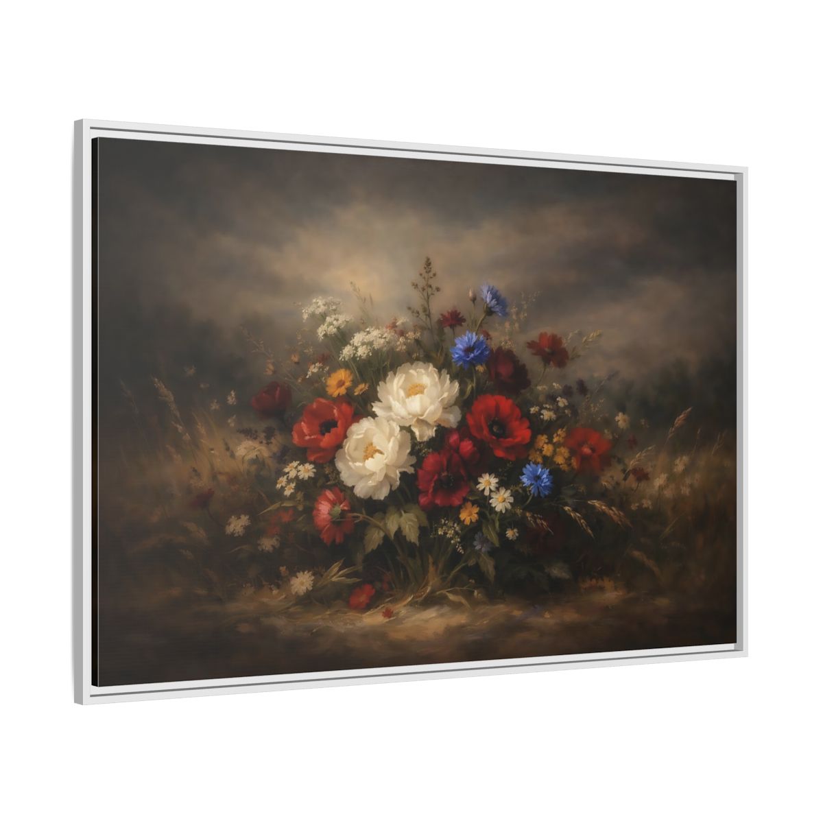 Side Mockup 7. Floral Wildflower Bouquet Vintage Floral shown as stretched canvas wall art