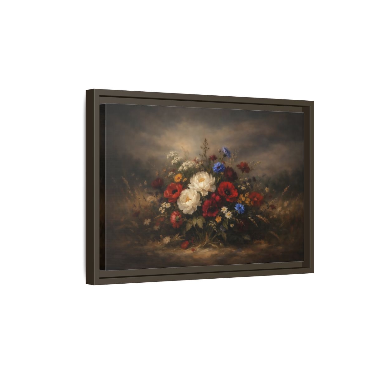 Side Mockup 5. Floral Wildflower Bouquet Vintage Floral shown as stretched canvas wall art