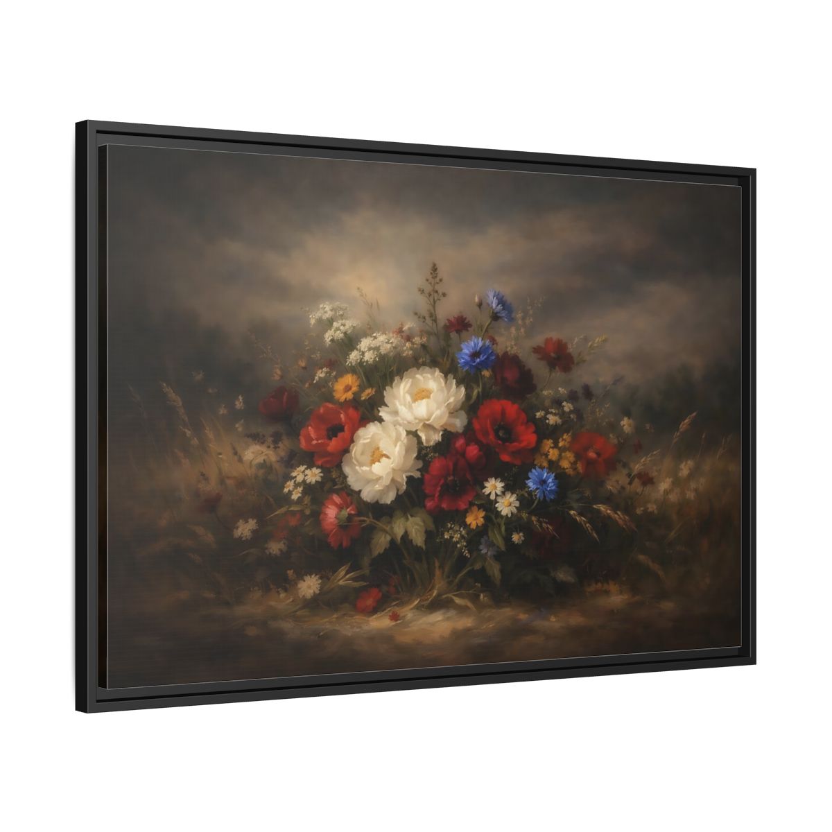 Side Mockup 13. Floral Wildflower Bouquet Vintage Floral shown as stretched canvas wall art