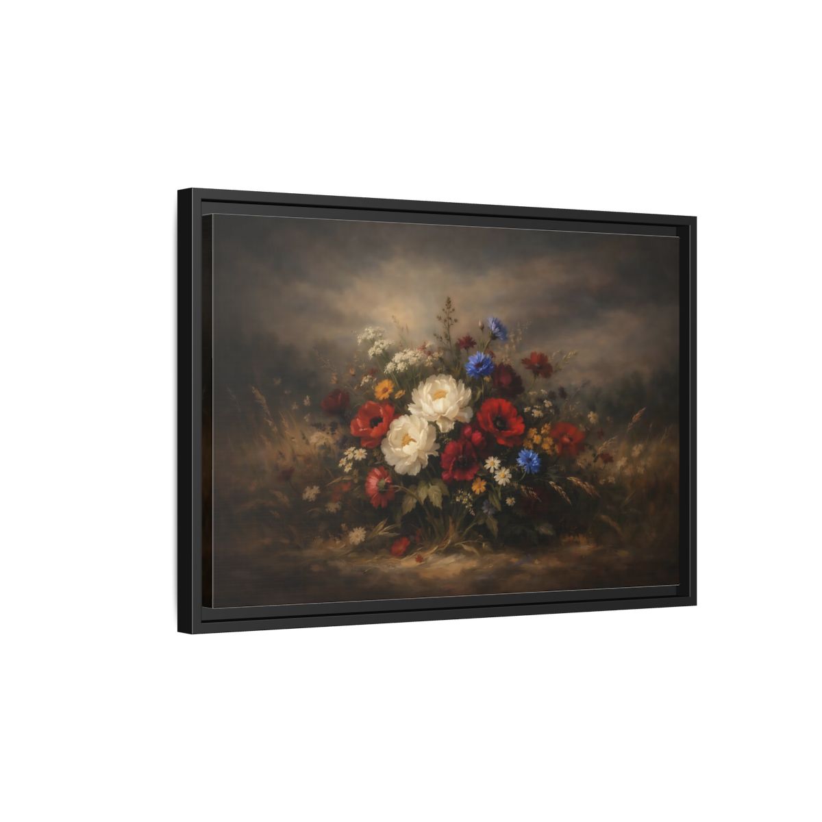 Side Mockup 3. Floral Wildflower Bouquet Vintage Floral shown as stretched canvas wall art