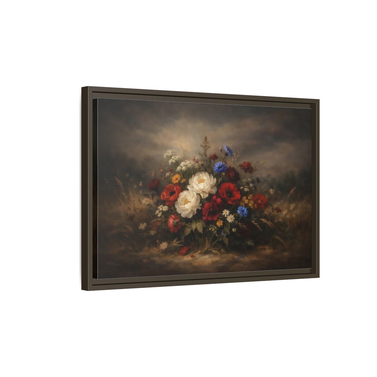 Side Mockup 2. Floral Wildflower Bouquet Vintage Floral shown as stretched canvas wall art