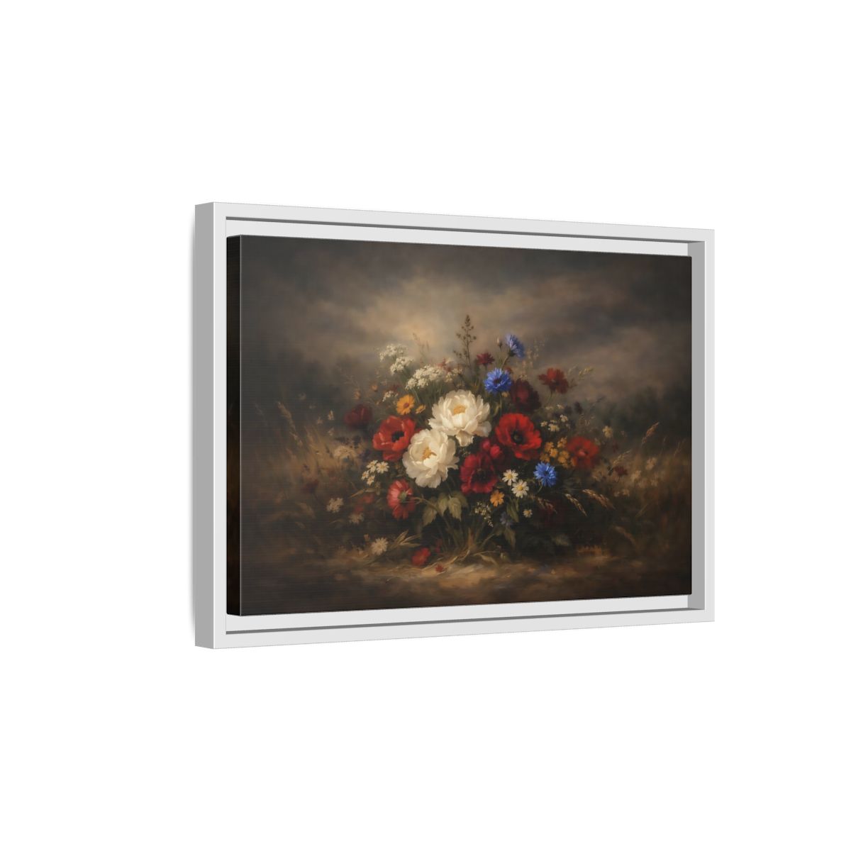 Side Mockup 4. Floral Wildflower Bouquet Vintage Floral shown as stretched canvas wall art