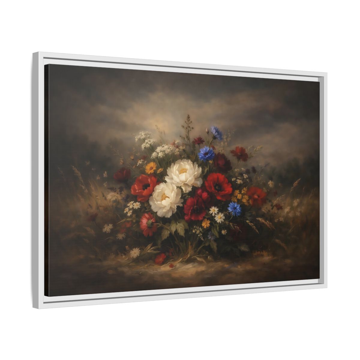 Side Mockup 10. Floral Wildflower Bouquet Vintage Floral shown as stretched canvas wall art