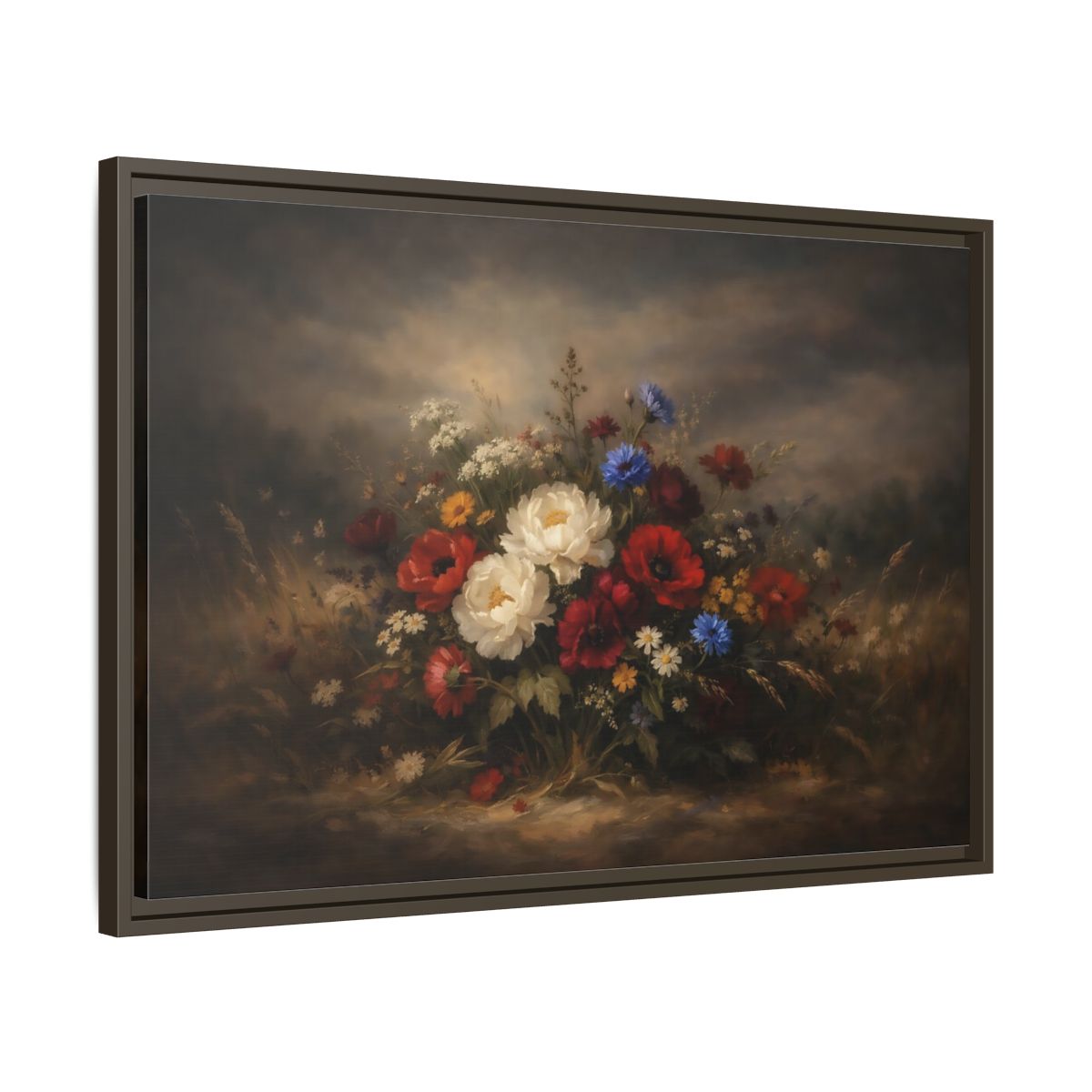 Side Mockup 11. Floral Wildflower Bouquet Vintage Floral shown as stretched canvas wall art