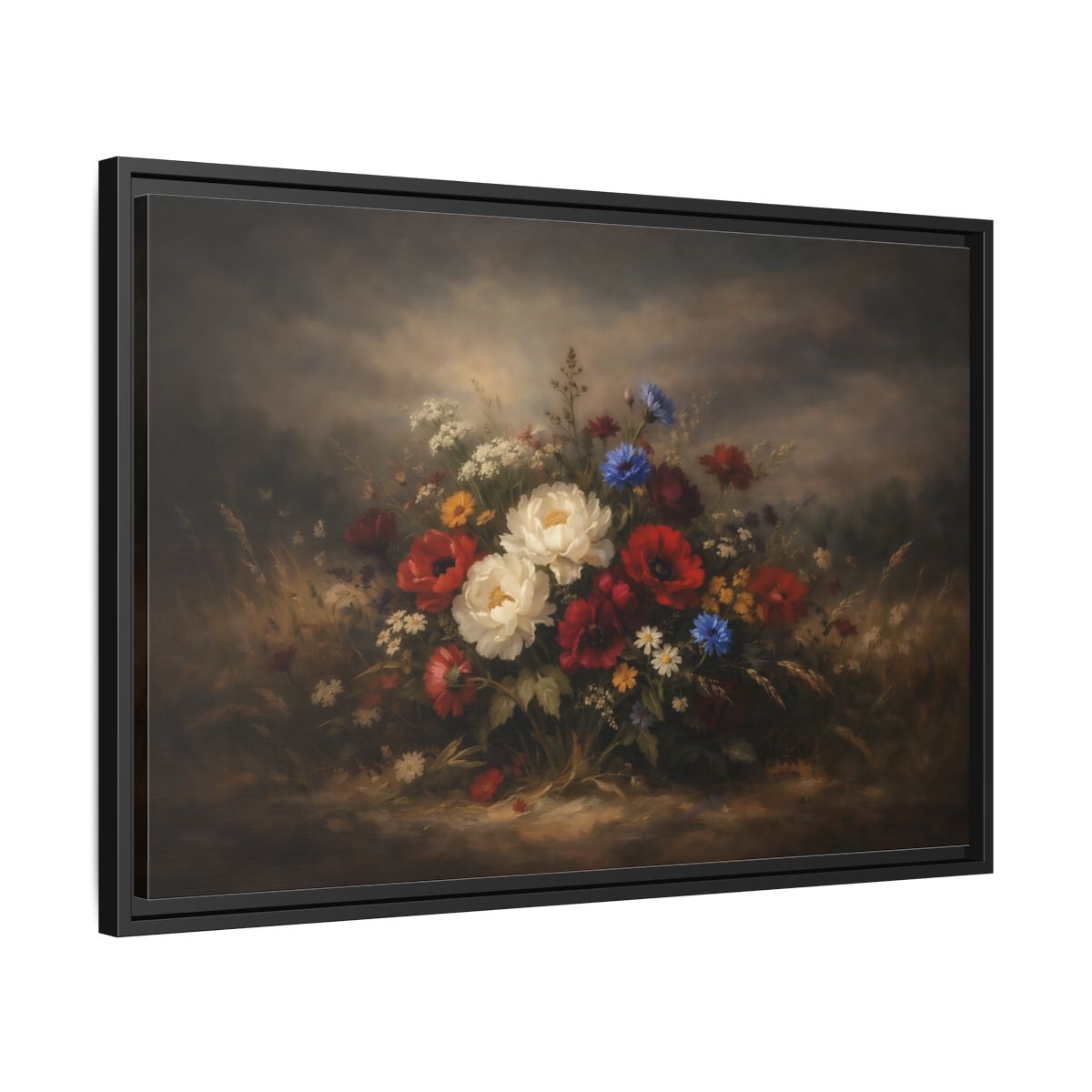 Side Mockup 14. Floral Wildflower Bouquet Vintage Floral shown as stretched canvas wall art