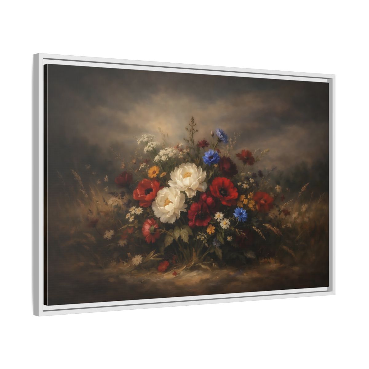 Side Mockup 8. Floral Wildflower Bouquet Vintage Floral shown as stretched canvas wall art