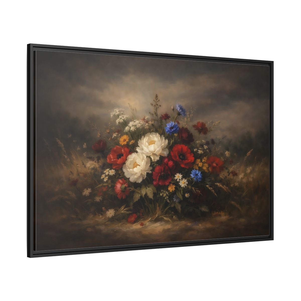 Side Mockup 12. Floral Wildflower Bouquet Vintage Floral shown as stretched canvas wall art