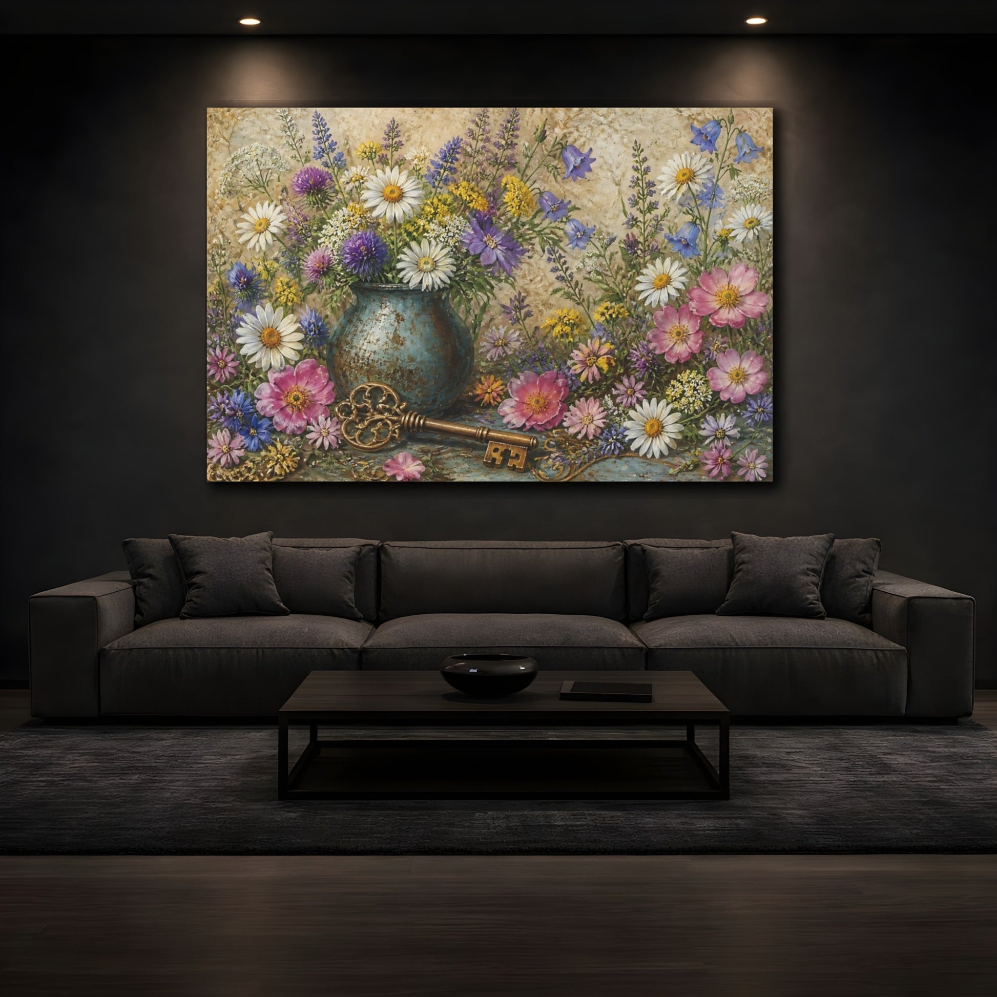 Mockup 3. Floral Wildflower Bouquet With Key shown as canvas print