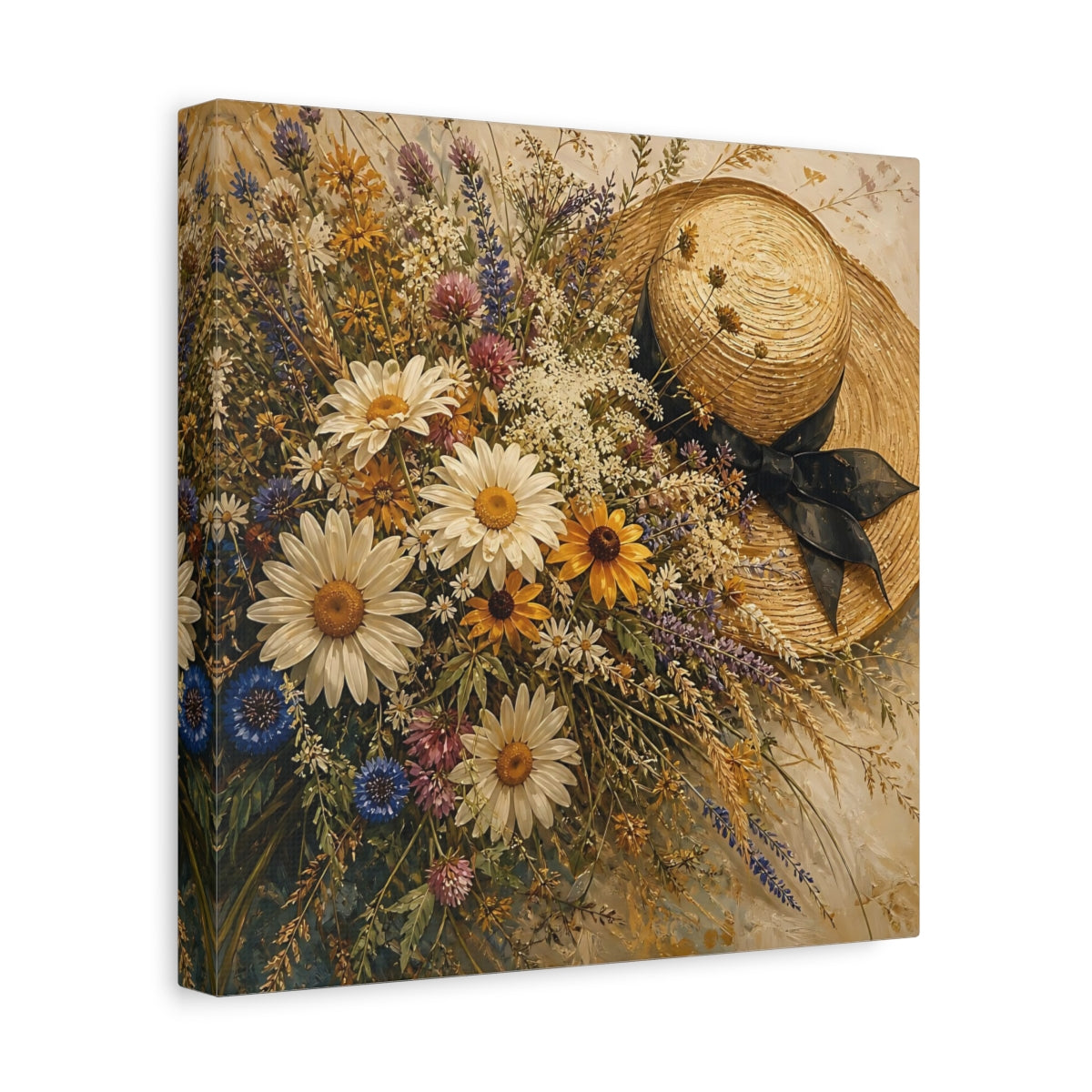 Side Mockup 8. Floral Wildflowers Wildflower Bouquet shown as stretched canvas wall art