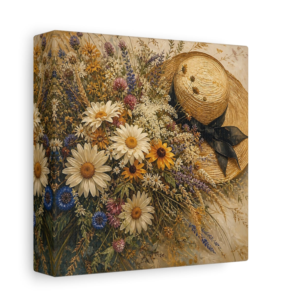 Side Mockup 2. Floral Wildflowers Wildflower Bouquet shown as stretched canvas wall art