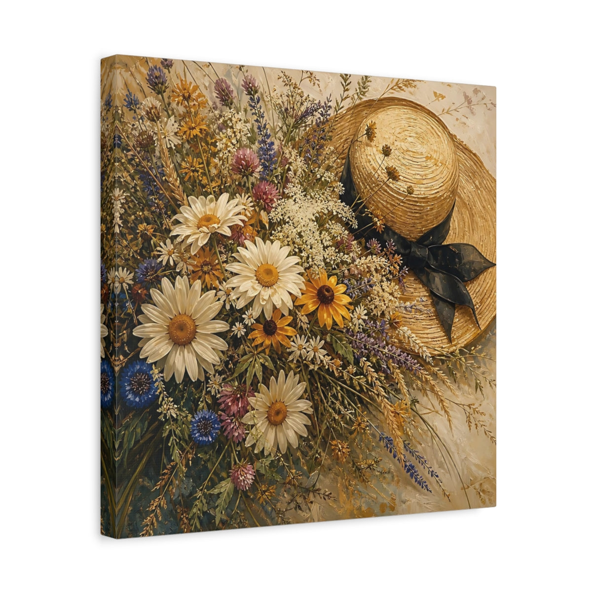 Side Mockup 6. Floral Wildflowers Wildflower Bouquet shown as stretched canvas wall art