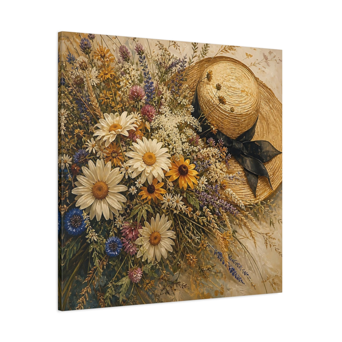 Side Mockup 1. Floral Wildflowers Wildflower Bouquet shown as stretched canvas wall art