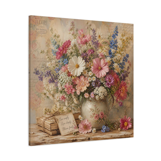 Main Mockup. Floral Wildflowers Bouquet Colorful Floral shown as stretched canvas wall art