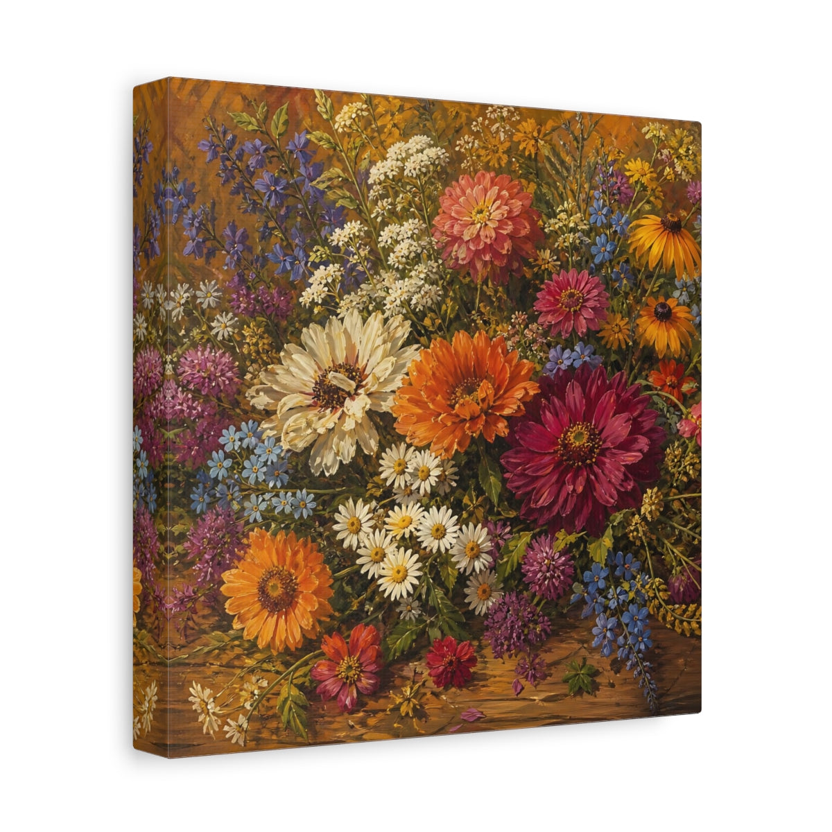 Side Mockup 9. Floral Wildflowers Colorful Floral shown as stretched canvas wall art