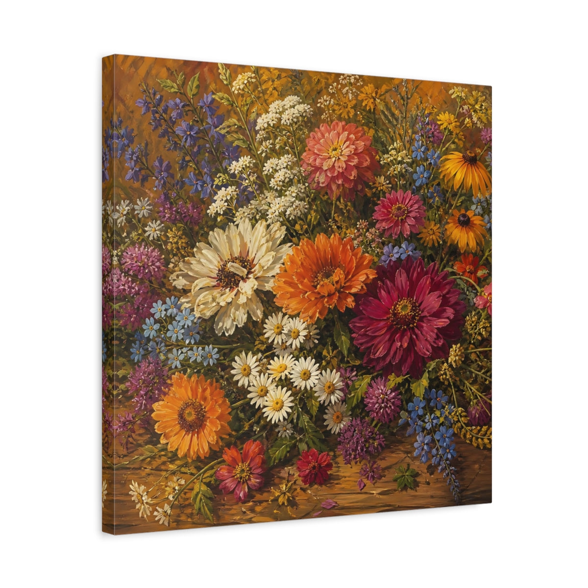 Side Mockup 5. Floral Wildflowers Colorful Floral shown as stretched canvas wall art