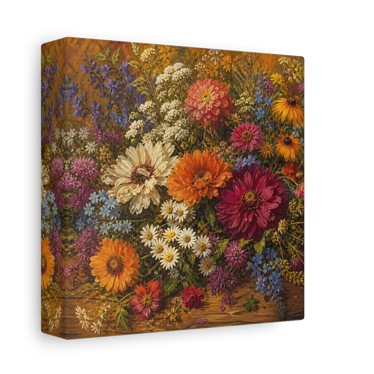 Side Mockup 2. Floral Wildflowers Colorful Floral shown as stretched canvas wall art