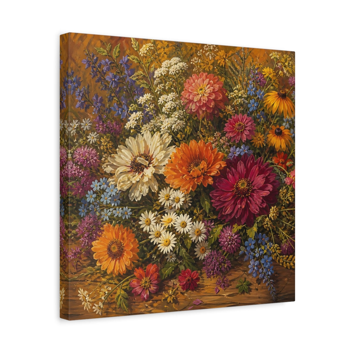 Side Mockup 6. Floral Wildflowers Colorful Floral shown as stretched canvas wall art