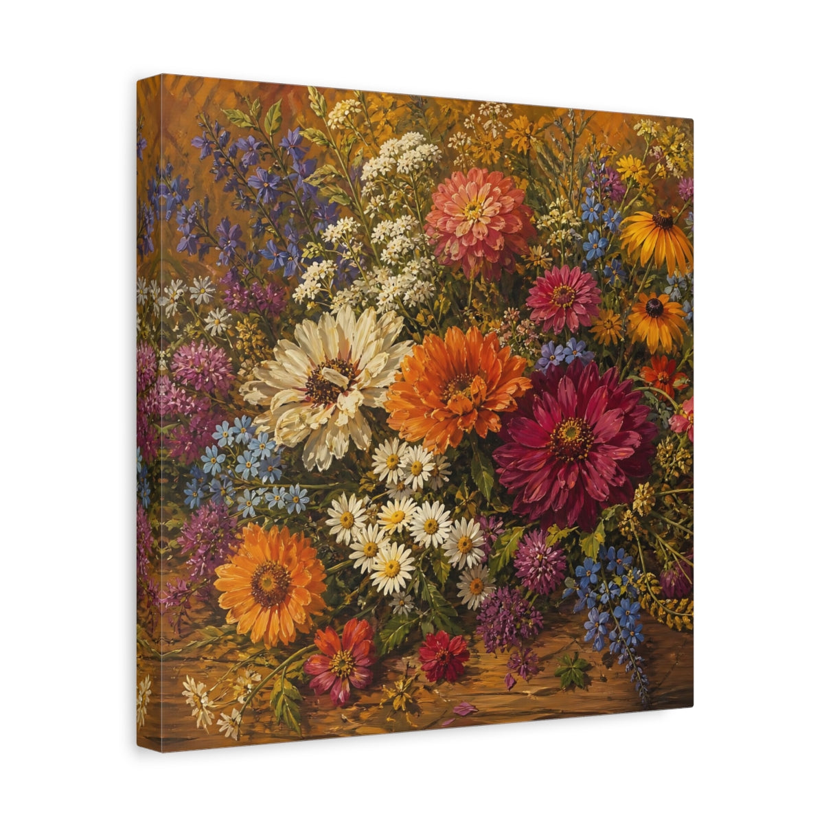 Side Mockup 7. Floral Wildflowers Colorful Floral shown as stretched canvas wall art