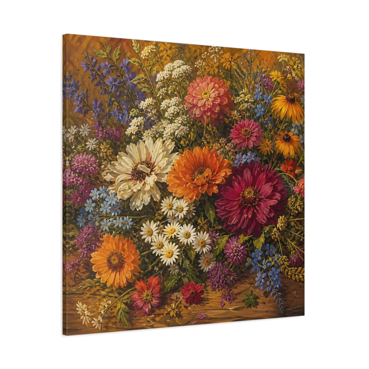 Side Mockup 1. Floral Wildflowers Colorful Floral shown as stretched canvas wall art