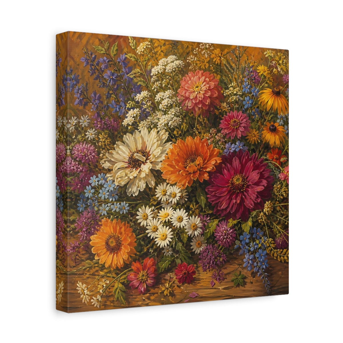 Side Mockup 8. Floral Wildflowers Colorful Floral shown as stretched canvas wall art