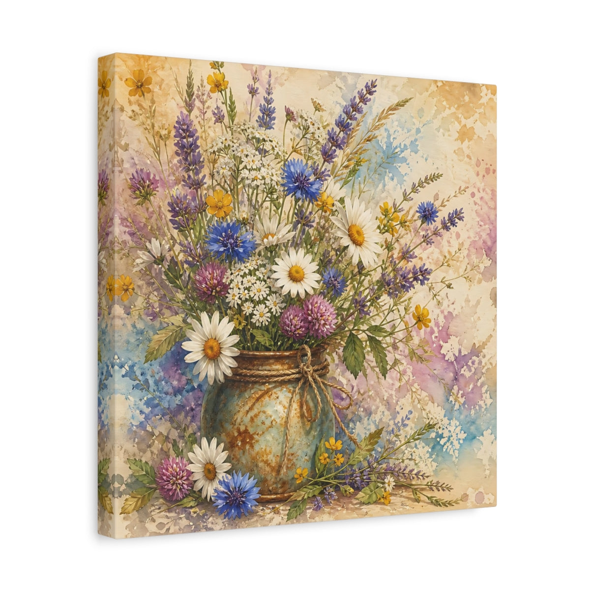 Side Mockup 7. Floral Wildflowers Colorful Wildflowers shown as stretched canvas wall art