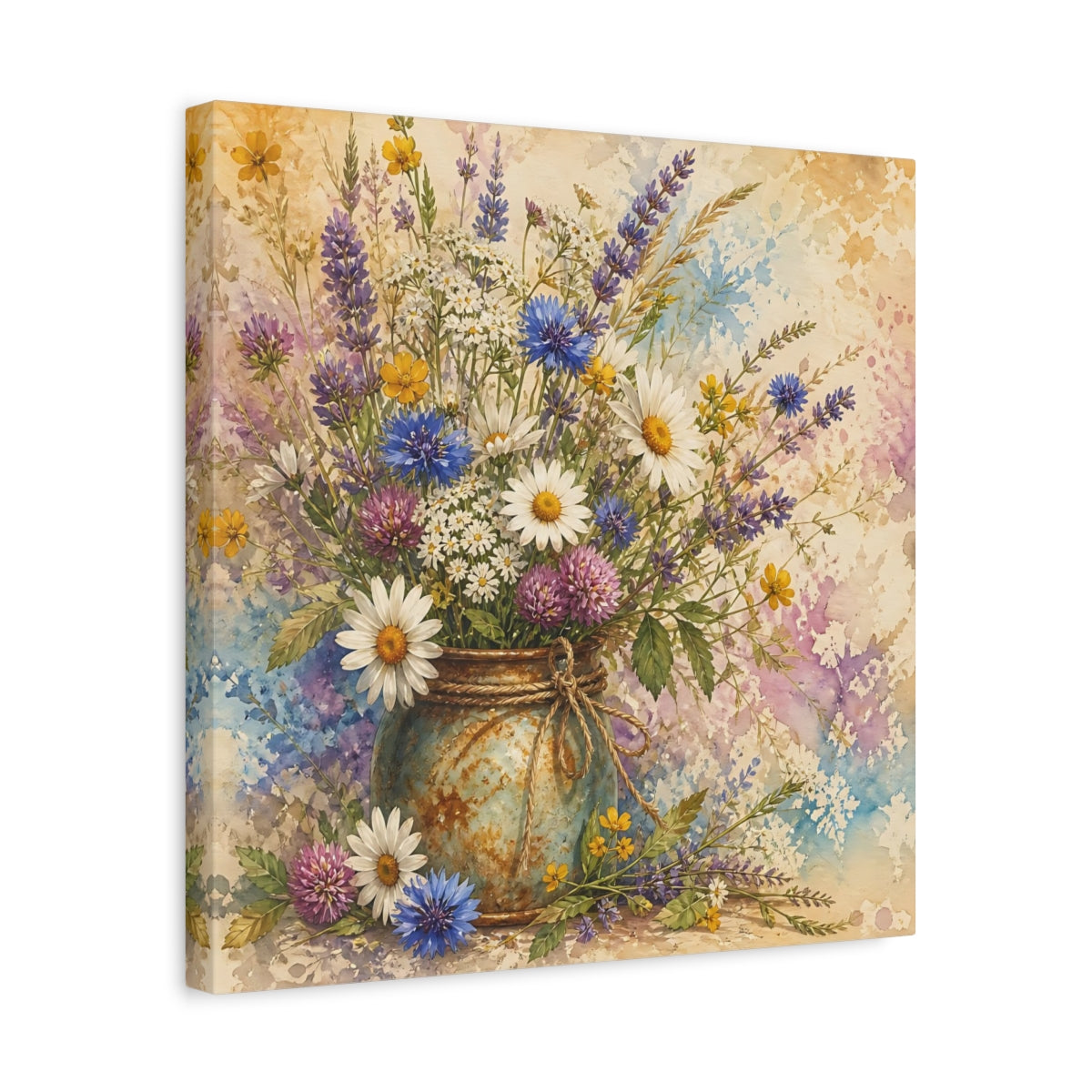 Side Mockup 6. Floral Wildflowers Colorful Wildflowers shown as stretched canvas wall art