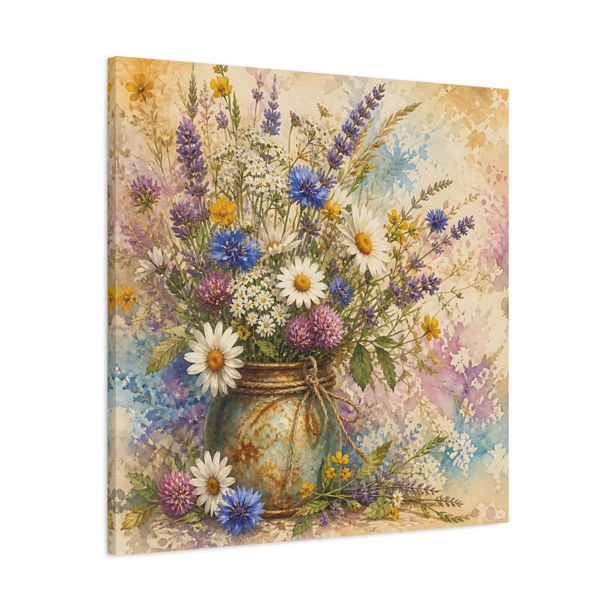 Side Mockup 3. Floral Wildflowers Colorful Wildflowers shown as stretched canvas wall art