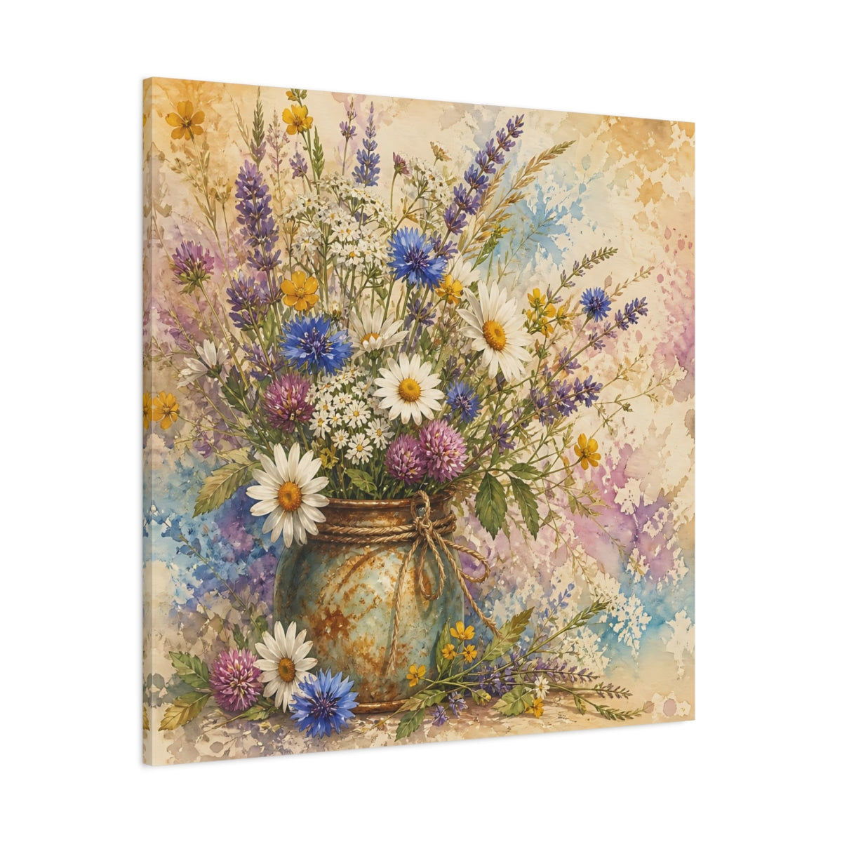 Side Mockup 1. Floral Wildflowers Colorful Wildflowers shown as stretched canvas wall art