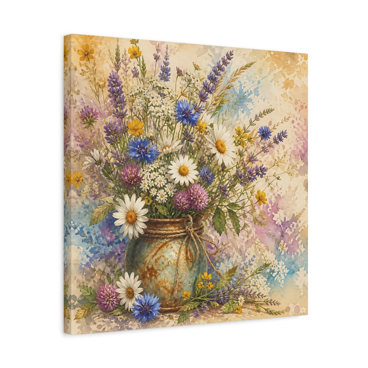 Side Mockup 5. Floral Wildflowers Colorful Wildflowers shown as stretched canvas wall art