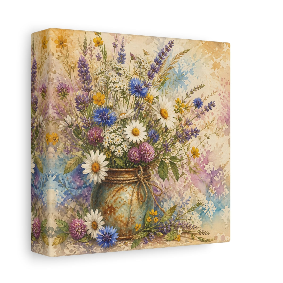 Side Mockup 2. Floral Wildflowers Colorful Wildflowers shown as stretched canvas wall art