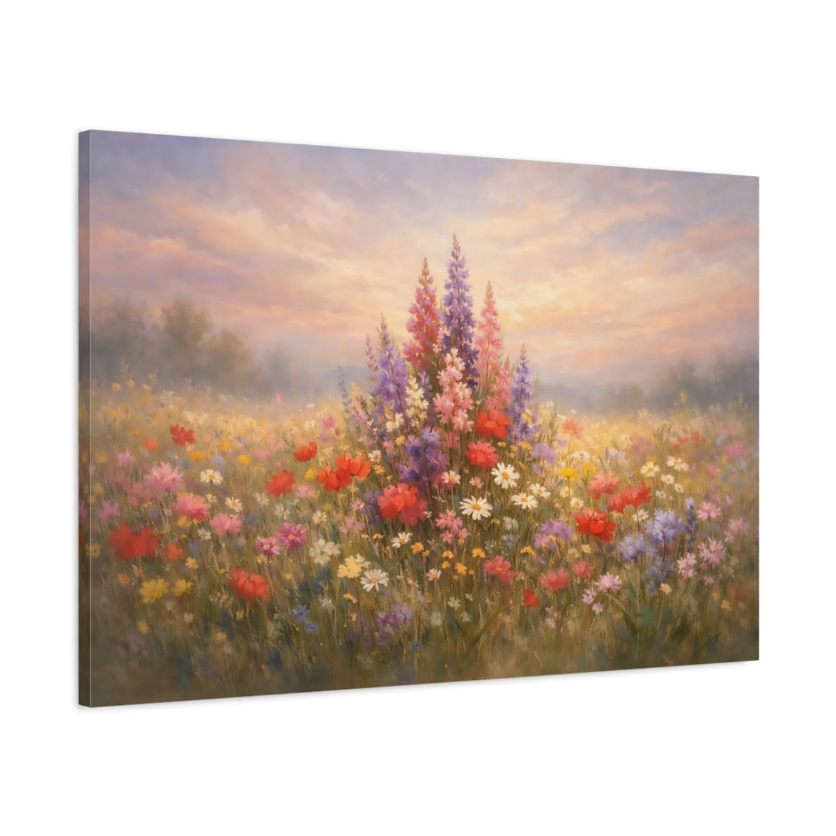 Side Mockup 1. Floral Wildflowers Colorful Wildflowers shown as stretched canvas wall art