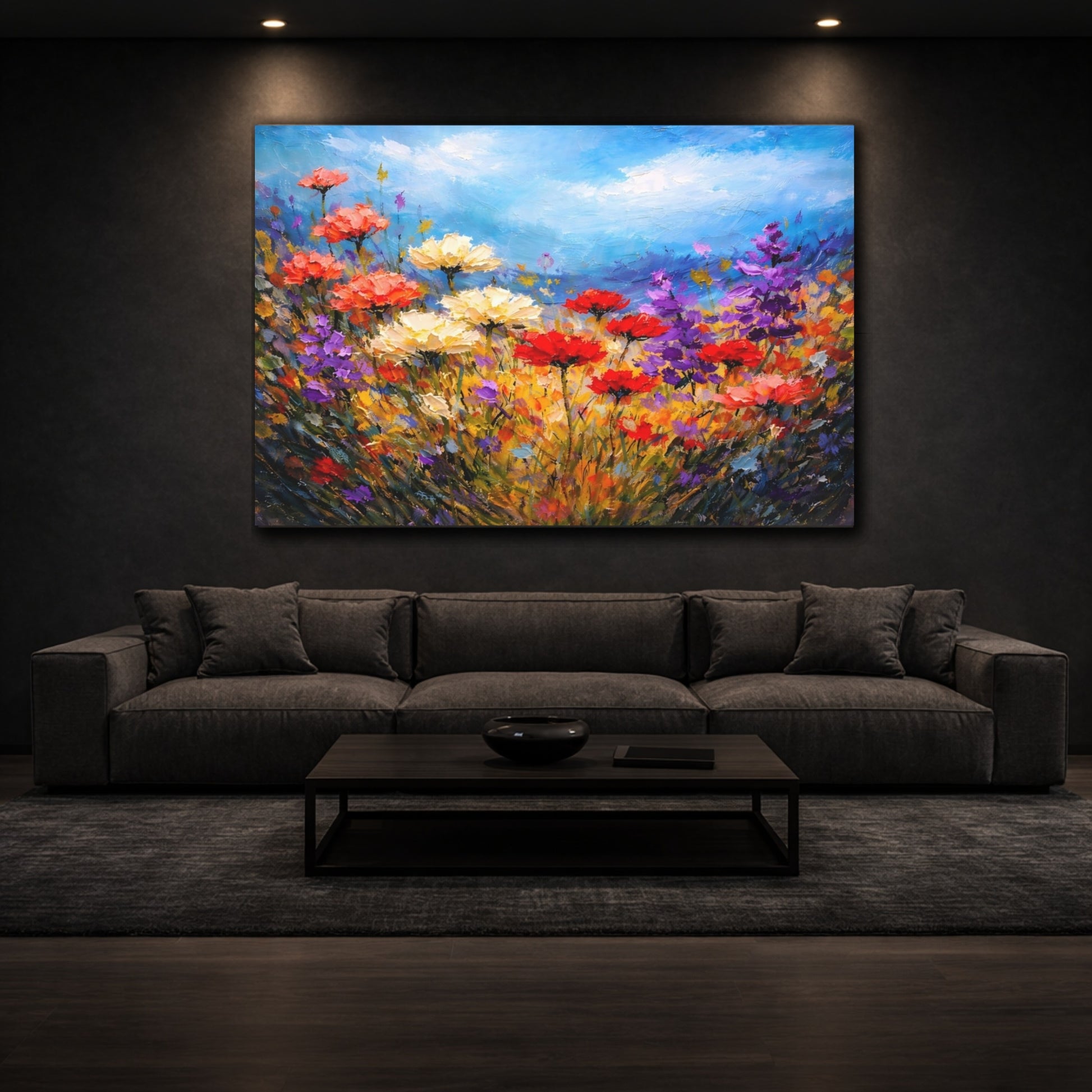Floral Wildflowers Colorful Floral shown as front canvas room wall art