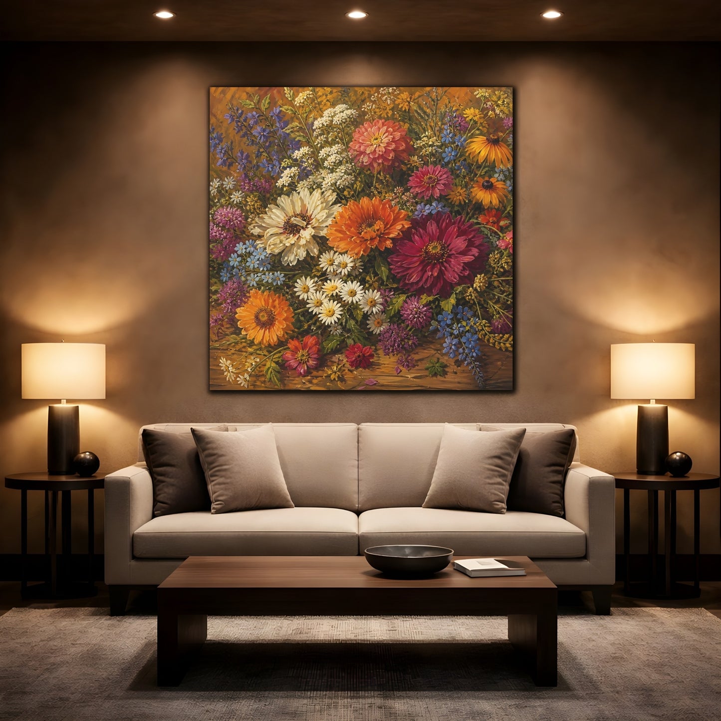 Mockup 2. Floral Wildflowers Colorful Floral shown as stretched canvas wall art