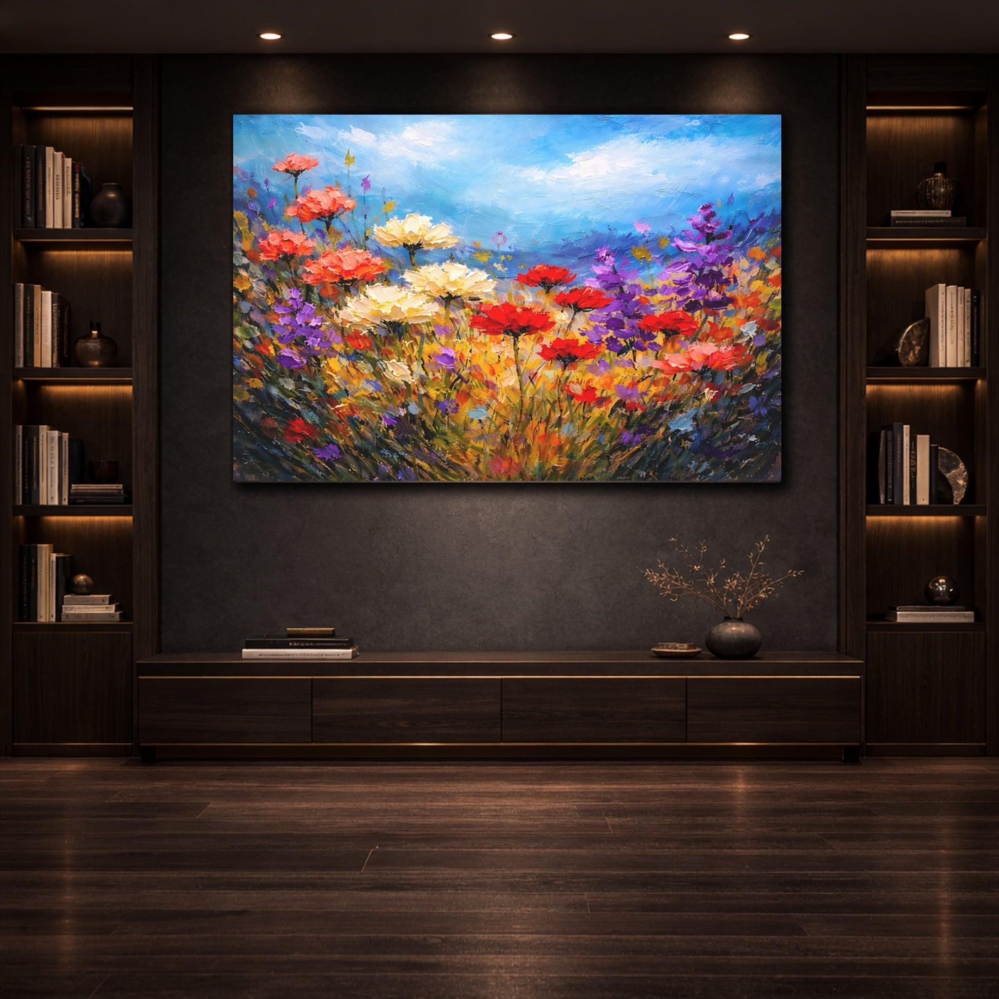 Floral Wildflowers Colorful Floral shown as front canvas room wall art