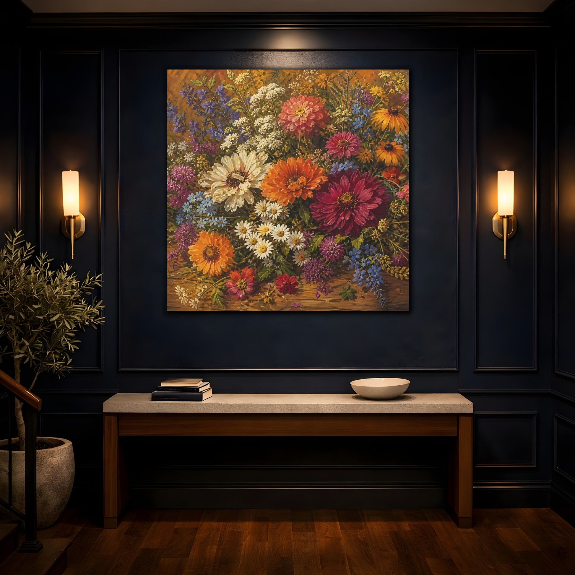 Mockup 4. Floral Wildflowers Colorful Floral shown as stretched canvas wall art