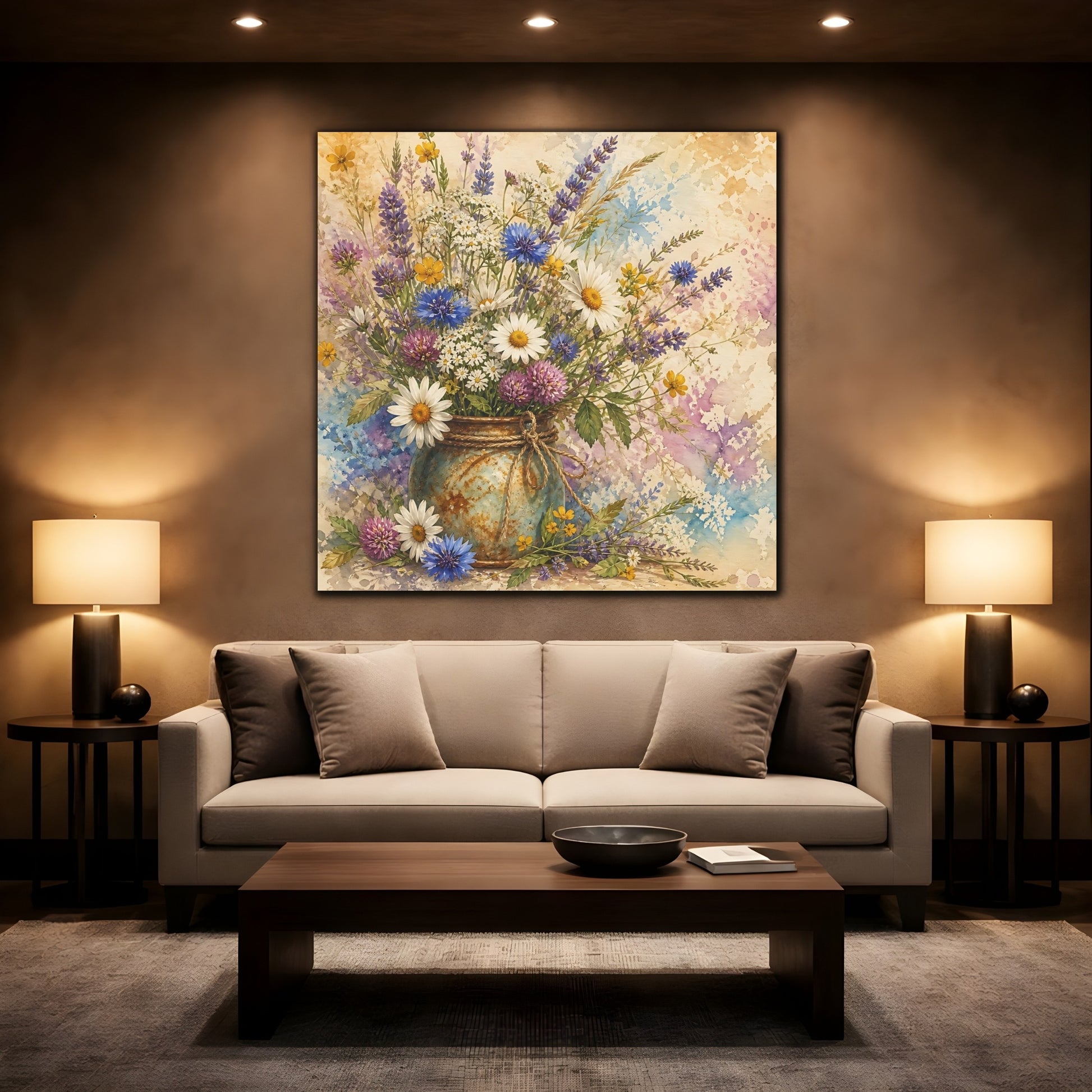 Mockup 2. Floral Wildflowers Colorful Wildflowers shown as stretched canvas wall art