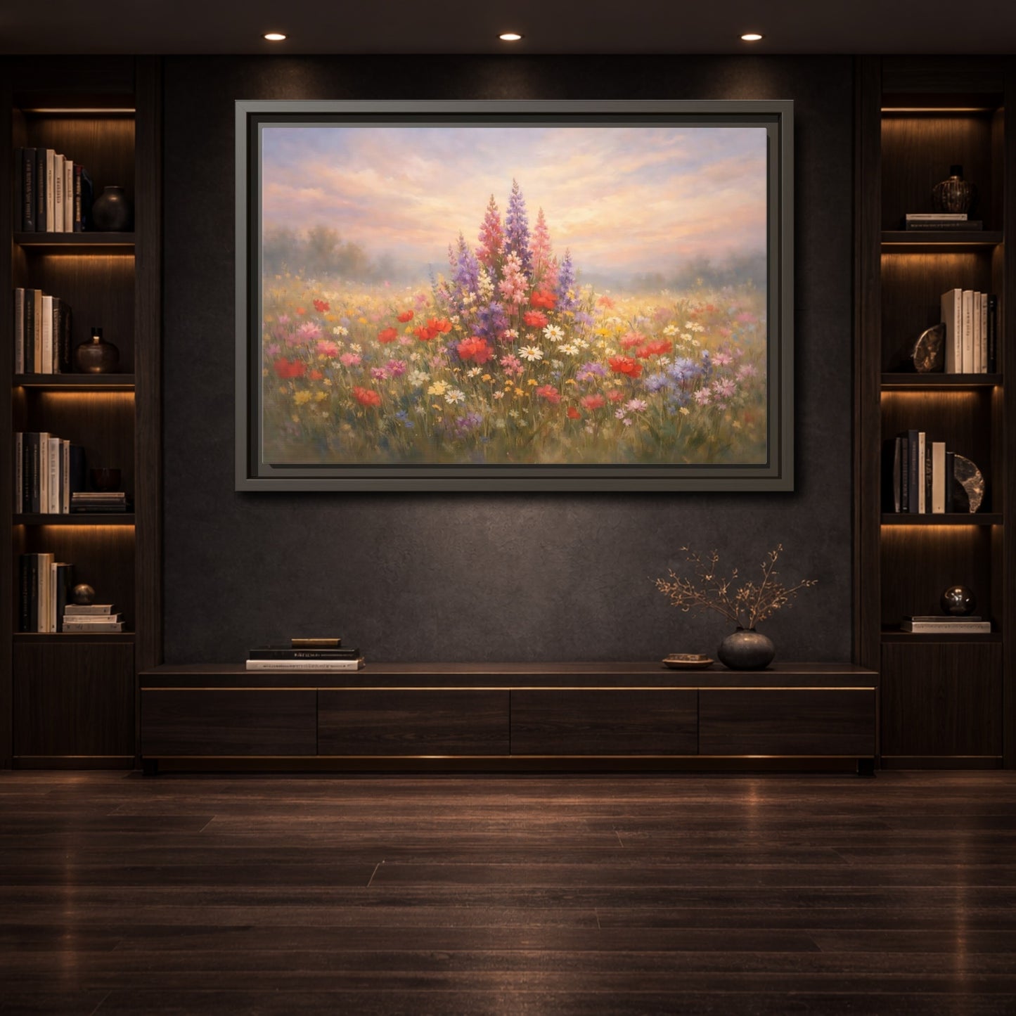 Mockup 3. Floral Wildflowers Colorful Wildflowers shown as stretched canvas wall art