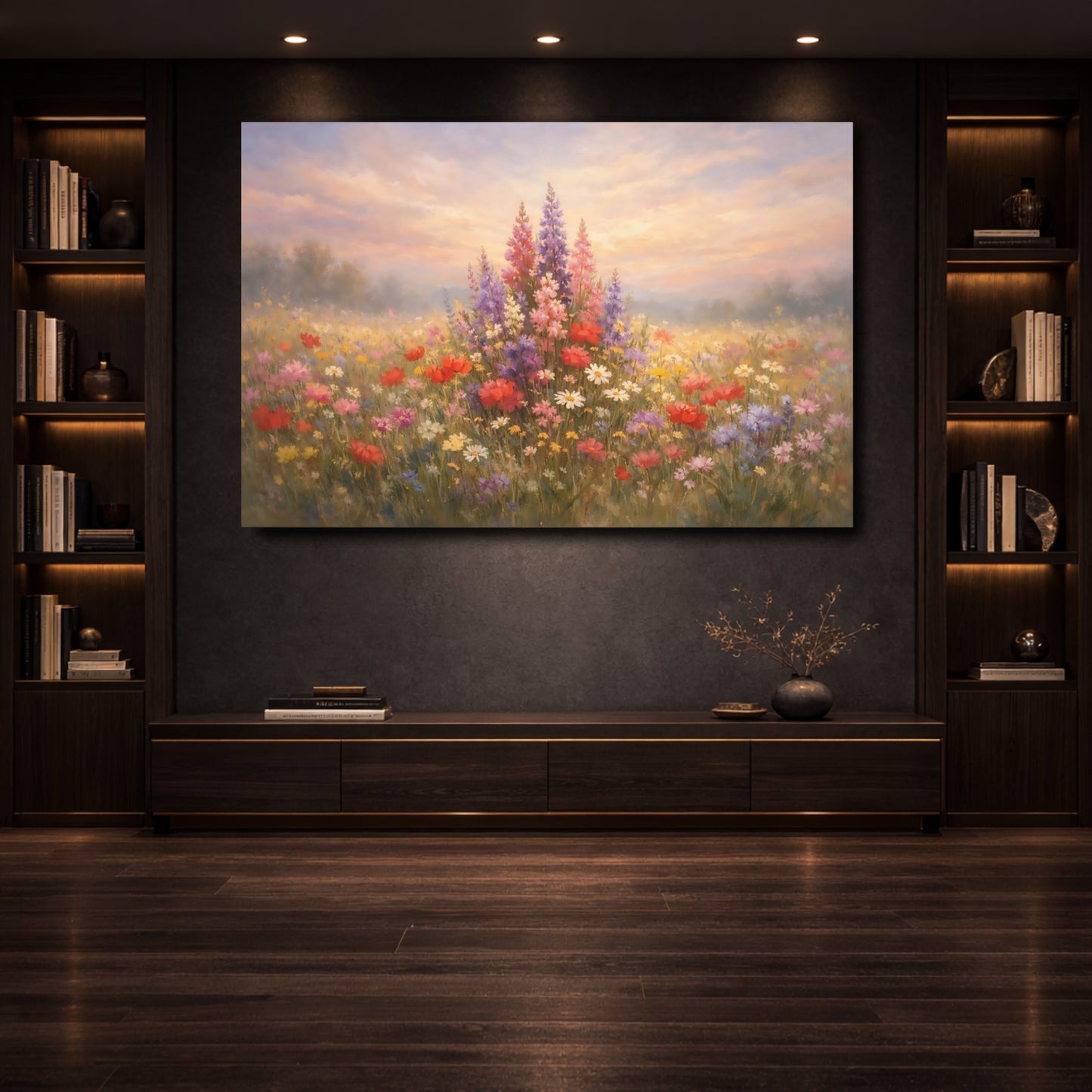 Mockup 3. Floral Wildflowers Colorful Wildflowers shown as stretched canvas wall art