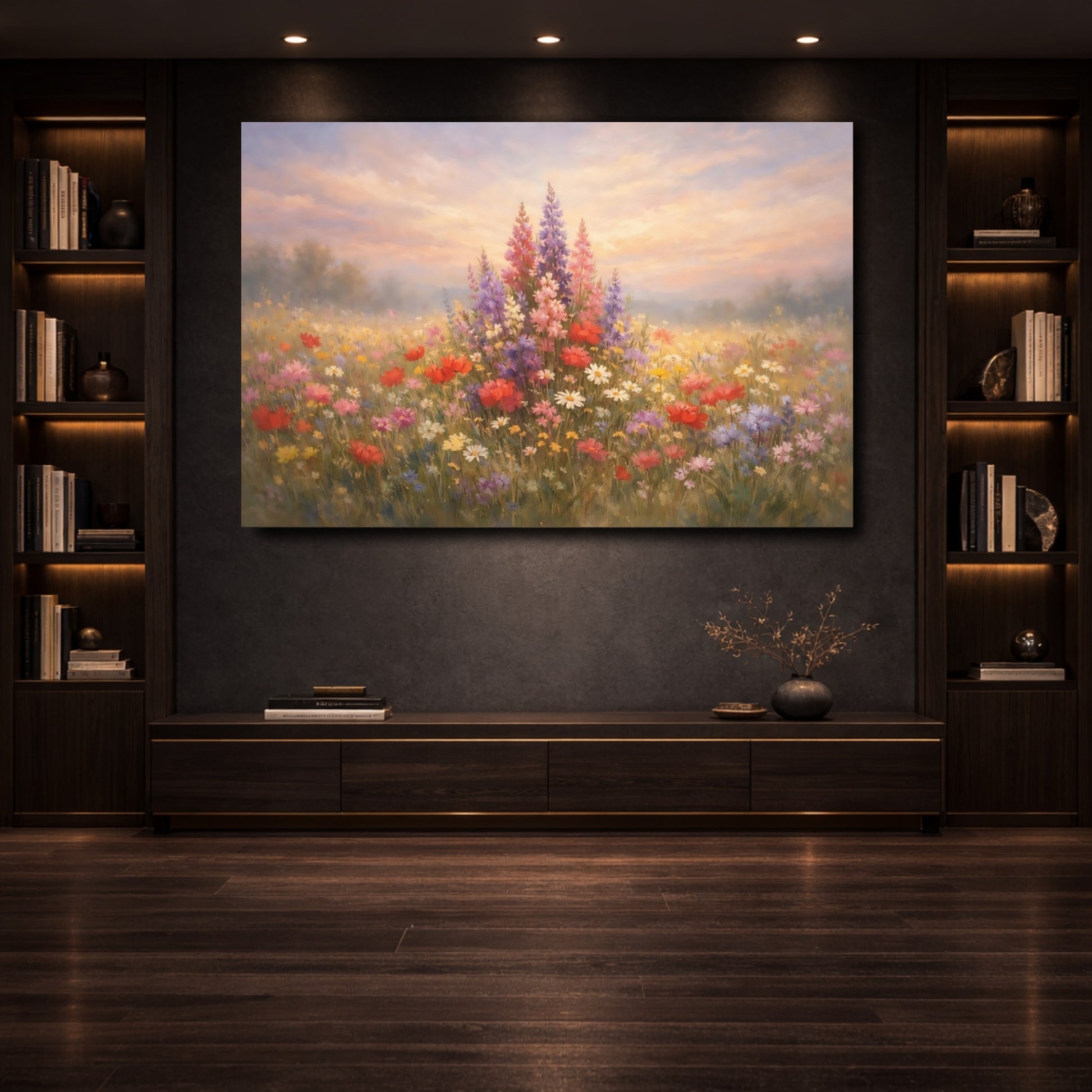 Mockup 3. Floral Wildflowers Colorful Wildflowers shown as stretched canvas wall art