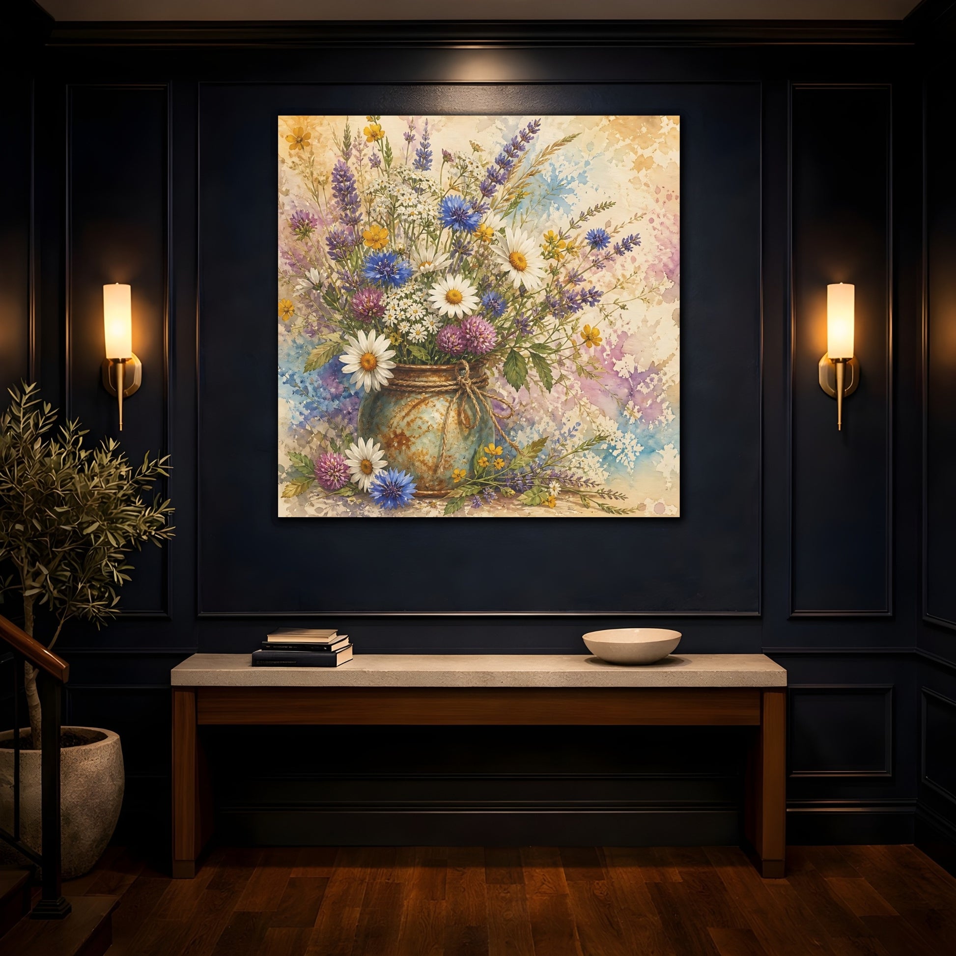 Mockup 4. Floral Wildflowers Colorful Wildflowers shown as stretched canvas wall art