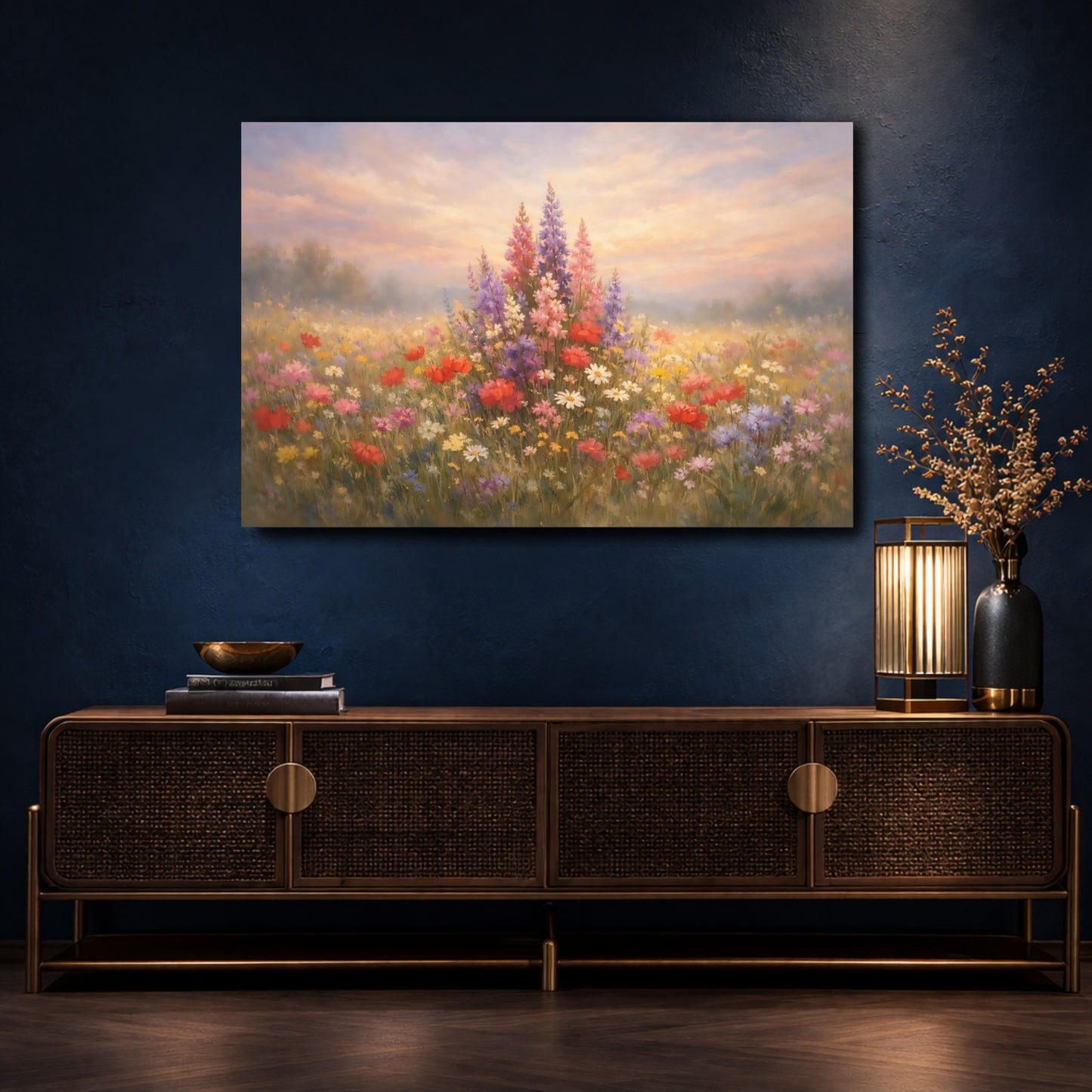 Mockup 4. Floral Wildflowers Colorful Wildflowers shown as stretched canvas wall art