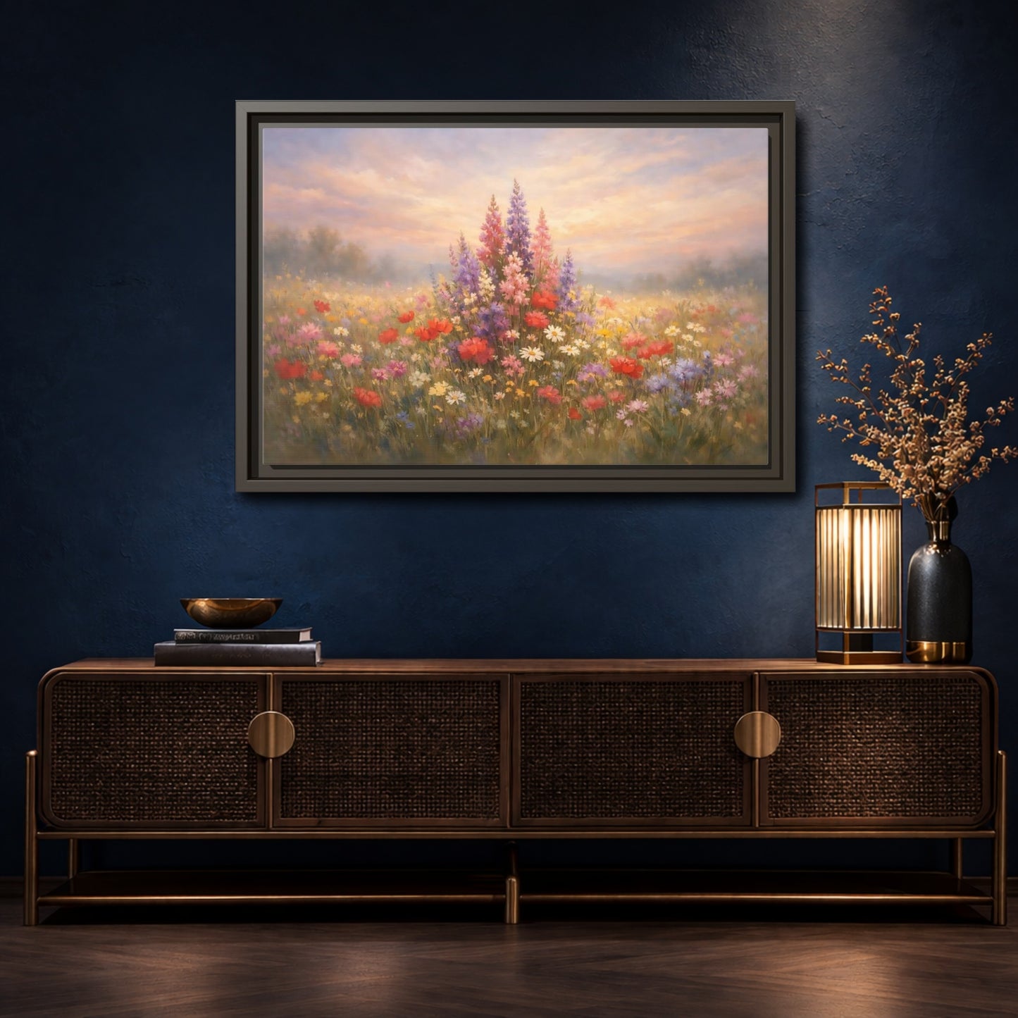 Mockup 4. Floral Wildflowers Colorful Wildflowers shown as stretched canvas wall art