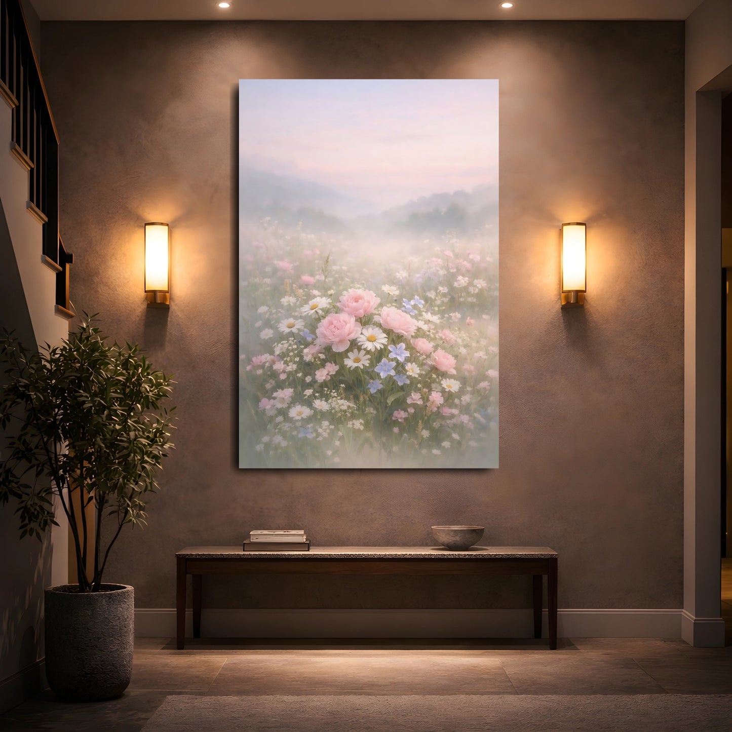 Floral Wildflowers Misty Floral Field shown as front canvas room wall art
