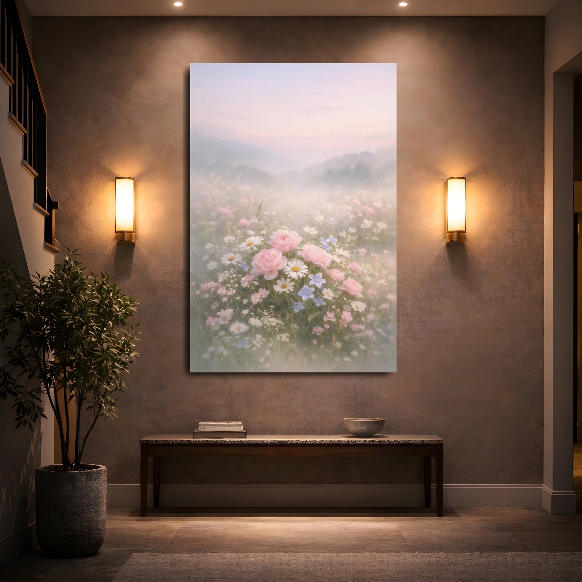 Floral Wildflowers Misty Floral Field shown as front canvas room wall art